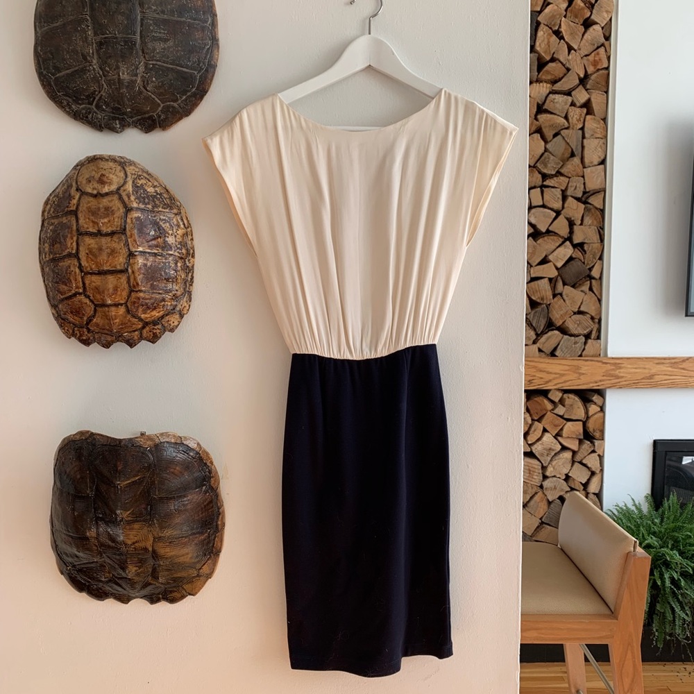 Alice + Olivia blue and cream dress